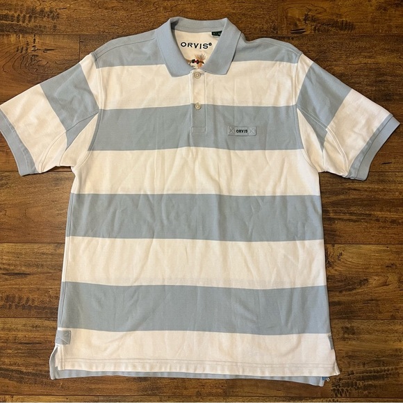 ORVIS Men’s Blue/White Striped Signature Polo Size Large EUC - Picture 1 of 4